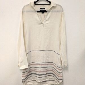 Tahari Ivory Linen Long Sleeve Lightweight Shirt Dress sz S Minimalist Neutral